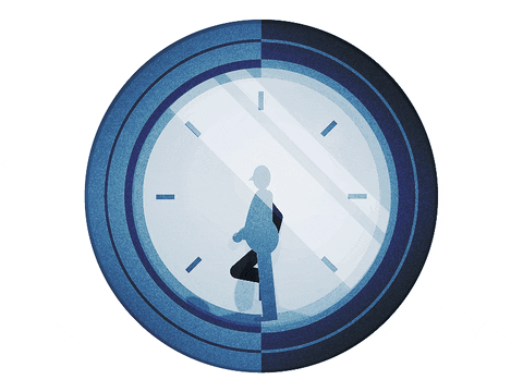 Man running out of time within a clock