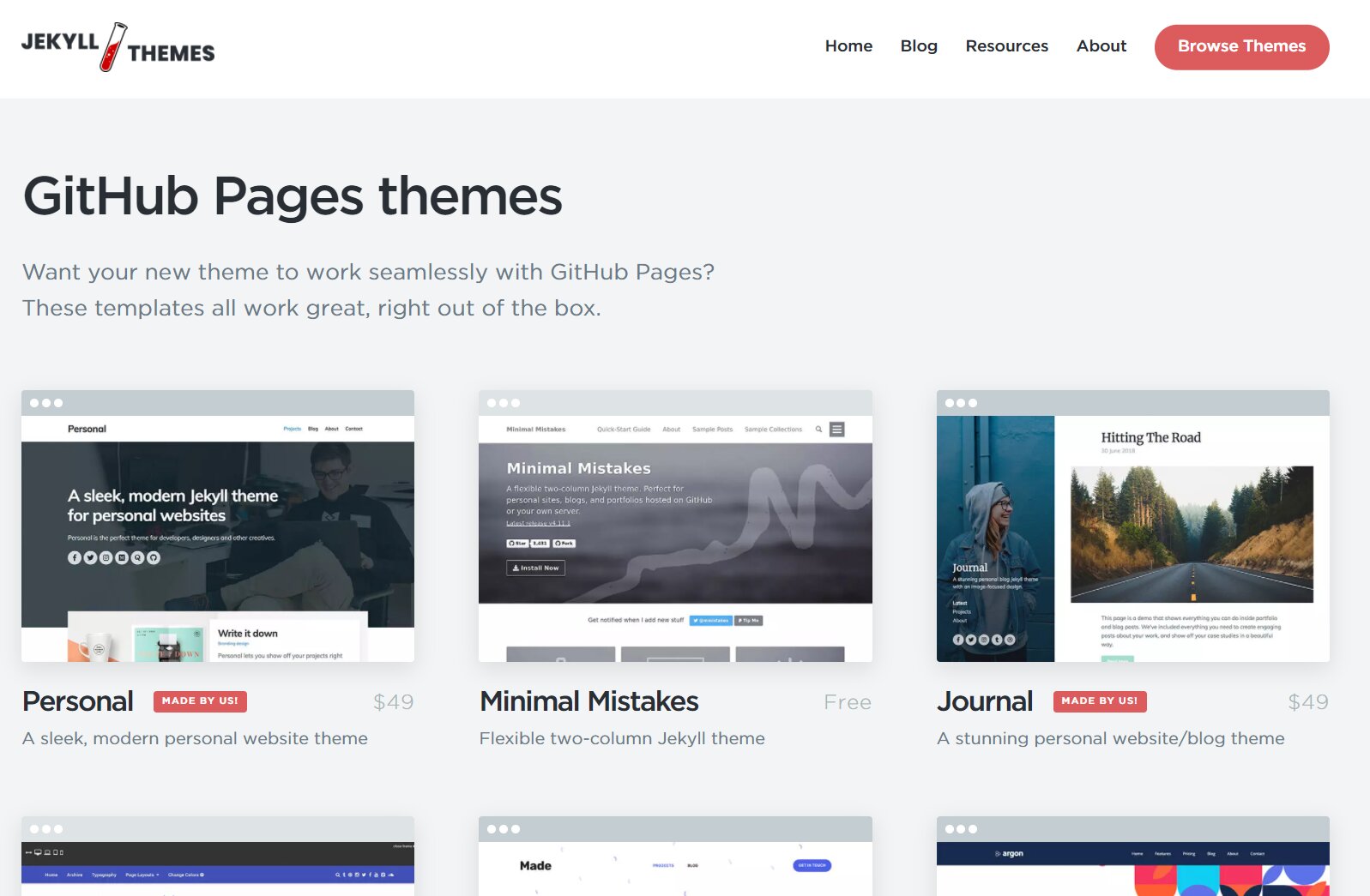 screenshot of Jekyll Themes GitHub pages themes