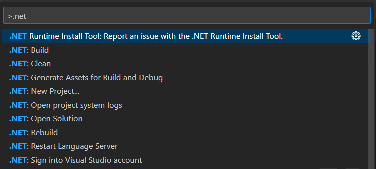 DotNet command list