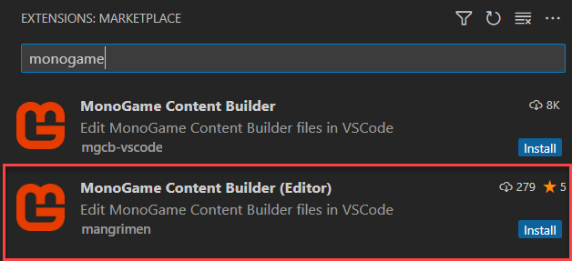 MonoGame VSCode Extensions