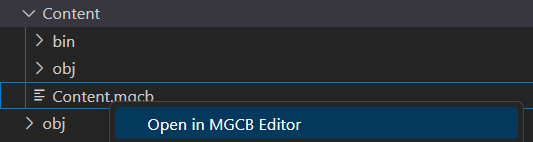 MGCB right-click menu