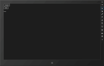 Windows 8 app with Connect and Send buttons and an empty output area