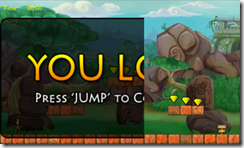 Game screen mid transition with the You Lose overlay partly covering the level
