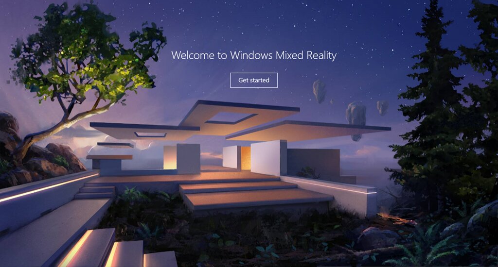 Windows Mixed Reality welcome screen with a Get started button